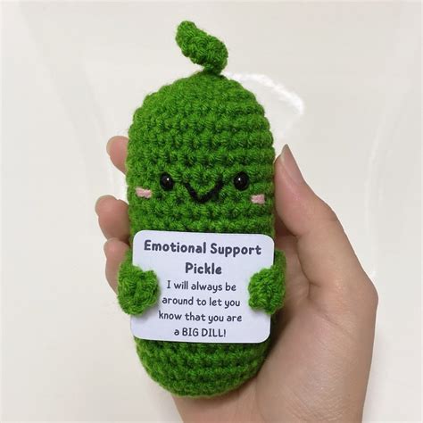 Emotional support pickle - Feb 27, 2023 ... Craft your own emotional support companion with our exclusive crochet pickle pal pattern! This heartwarming creation is designed to bring ...